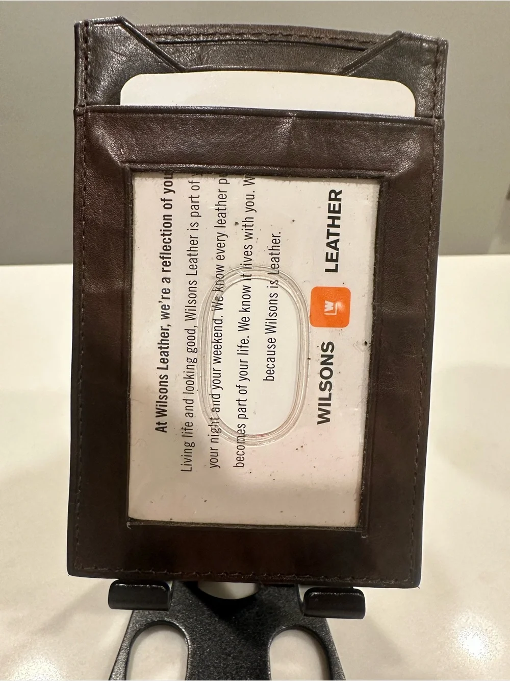 NWT Wilsons Leather Brown Leather ID Card Holder with Clear Window
